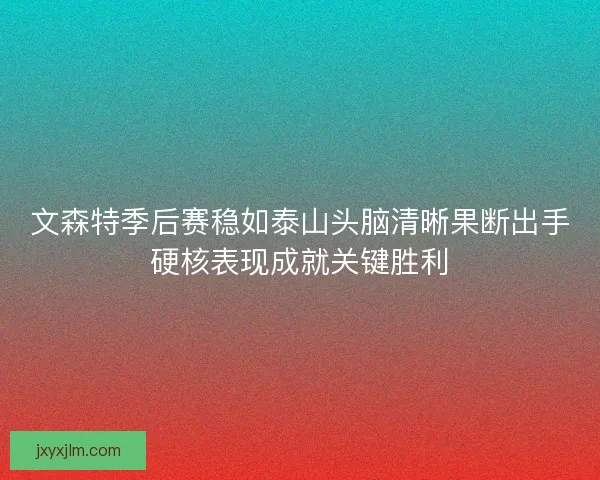 文森特季后赛稳如泰山头脑清晰果断出手硬核表现成就关键胜利